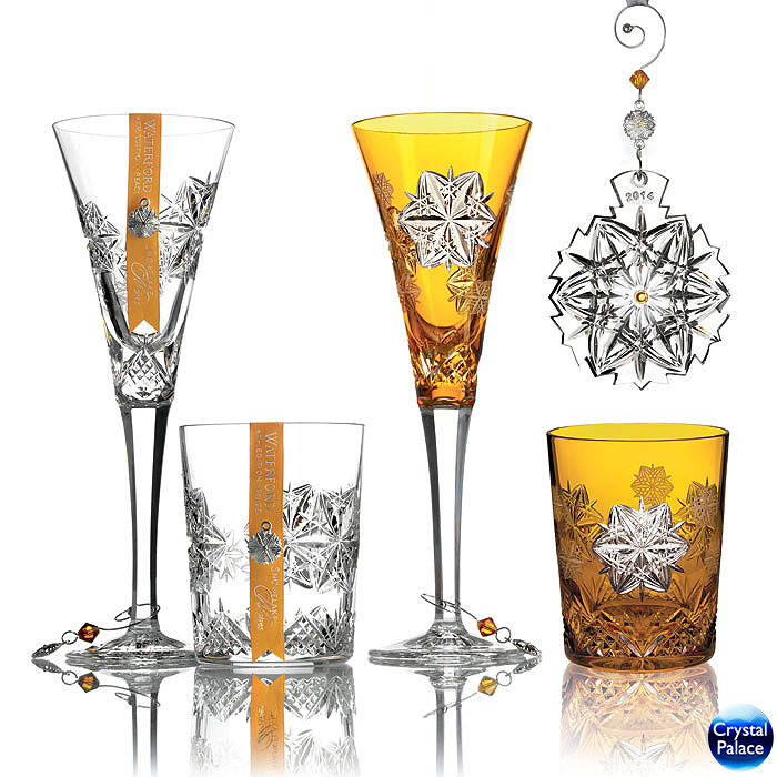 2014 Waterford Snowflake Wishes Peace Amber Prestige DOF Glass