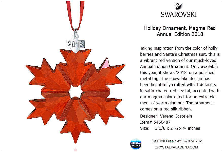 5460487 Swarovski Magma Red Holiday Ornament, Annual Edition 2018